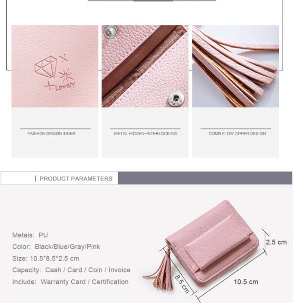 Short Tassel Ladies Mini Card Holder Wallet - Image 5