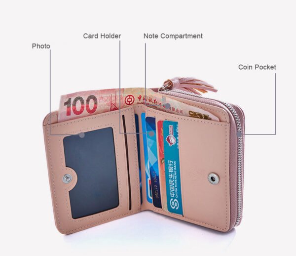 Short Tassel Ladies Mini Card Holder Wallet - Image 9